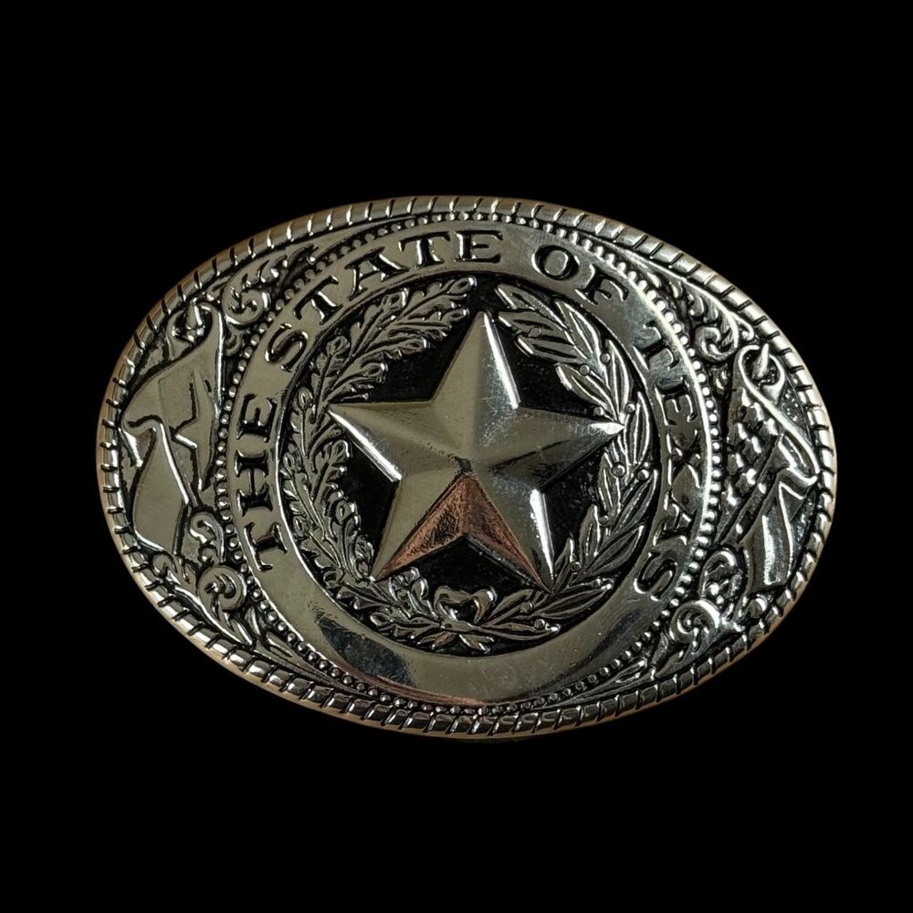 The State Of Texas Belt Buckle Star Silver Finish 3.75" X 2.75" Buckle
